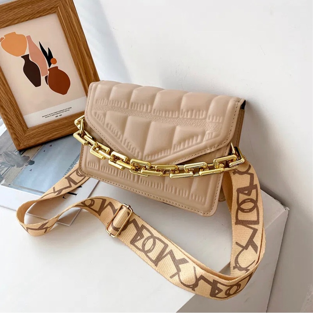 SOLD! Chain Decor Textured Flap Crossbody Square Bag